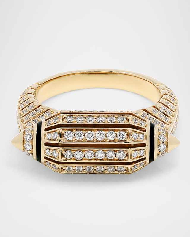 18K Yellow Gold Al Merriyah Ring with Black HyCeram and Diamonds, Size 6